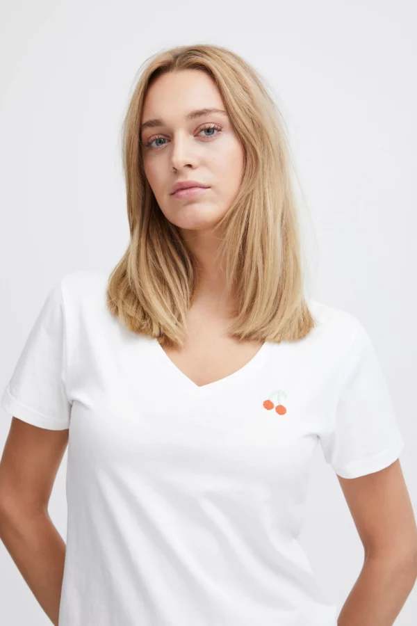 T-shirt blanc broderie cerises