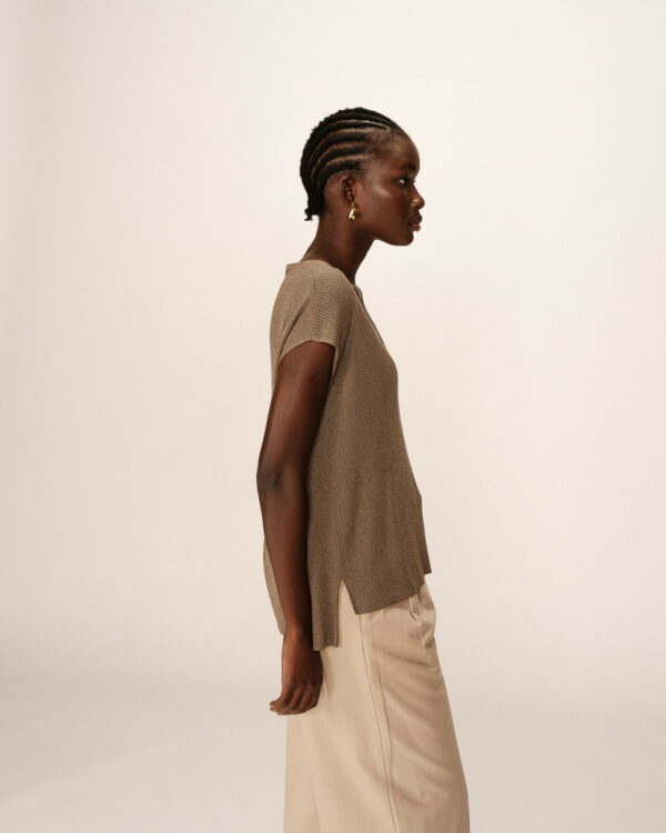Haut en maille pailleté marron – Image 4