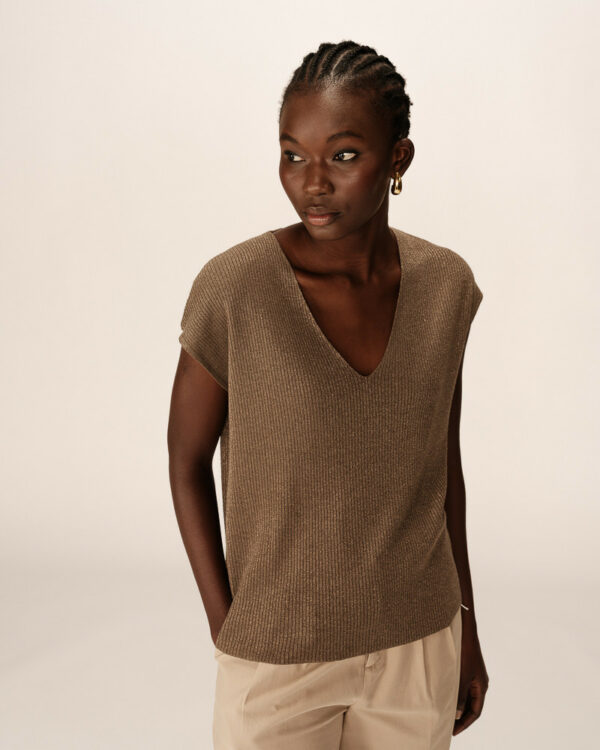 Haut en maille pailleté marron – Image 2