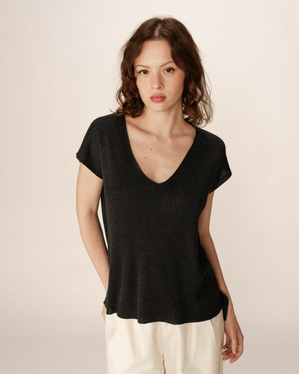 Haut en maille pailleté bleu marine – Image 2