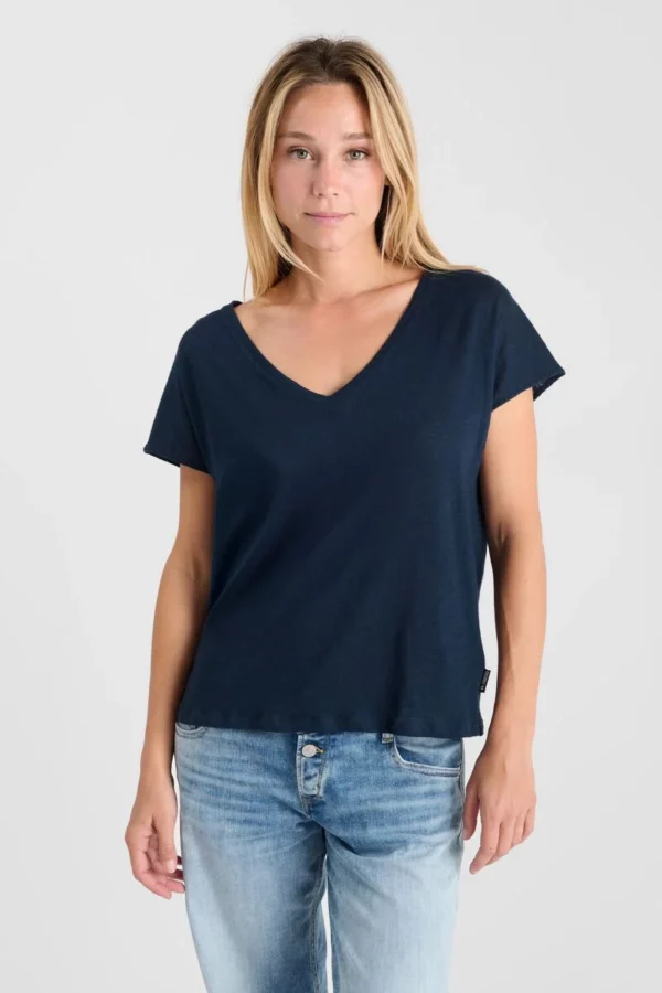 T-shirt bleu marine en lin – Image 5