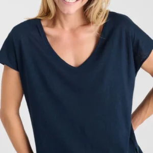 T-shirt bleu marine en lin