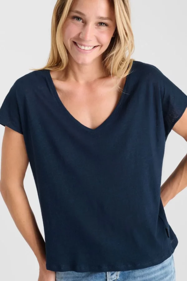 T-shirt bleu marine en lin