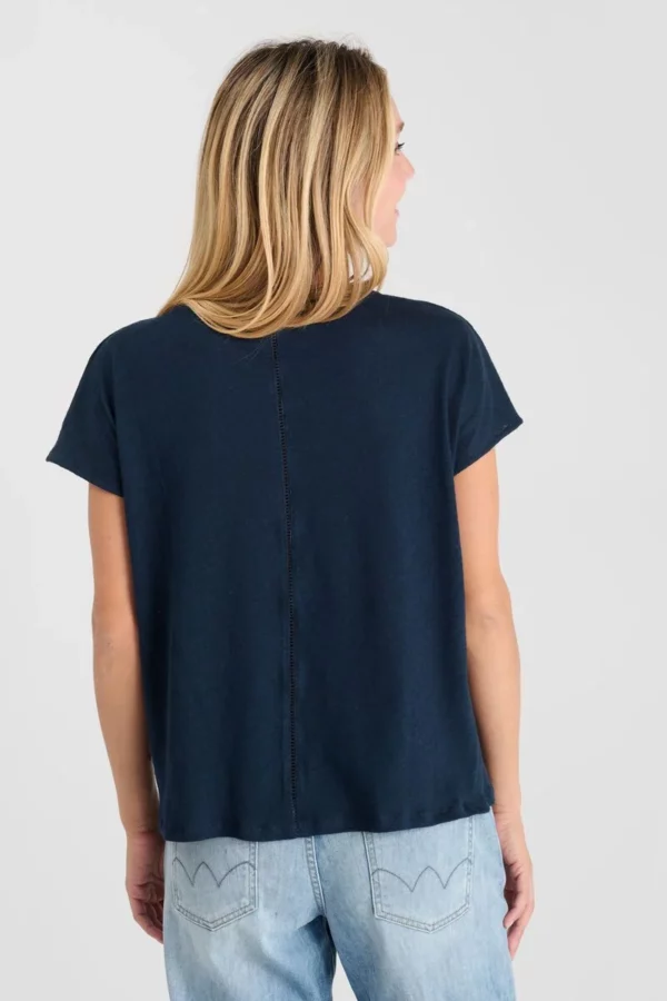 T-shirt bleu marine en lin – Image 3
