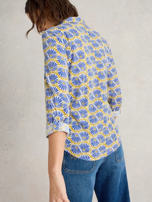 Chemisier 100% coton bleu et moutarde – Image 3