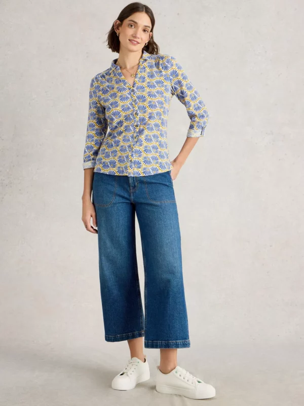 Chemisier 100% coton bleu et moutarde – Image 2