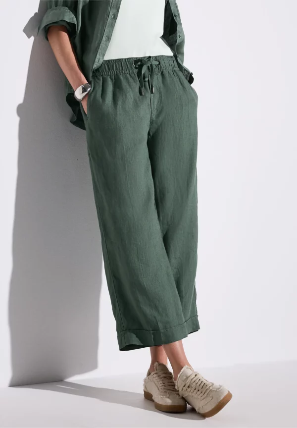 Pantalon en lin large kaki – Image 2