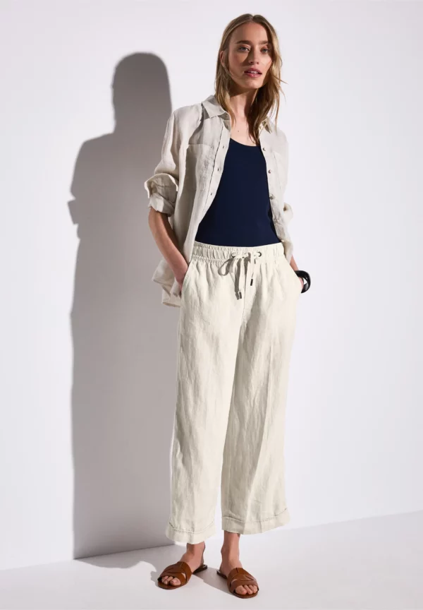 Pantalon en lin large beige – Image 4