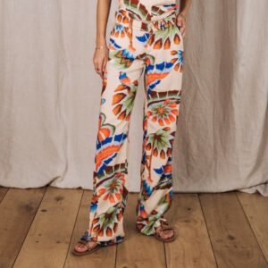 Pantalon en lin fleuri