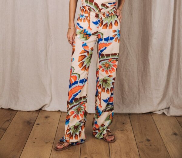 Pantalon en lin fleuri
