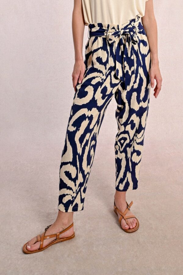 Pantalon fluide imprimé bleu marine et écru – Image 2