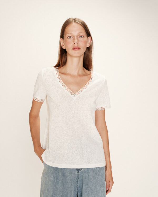 T-shirt col V dentelle – Image 5
