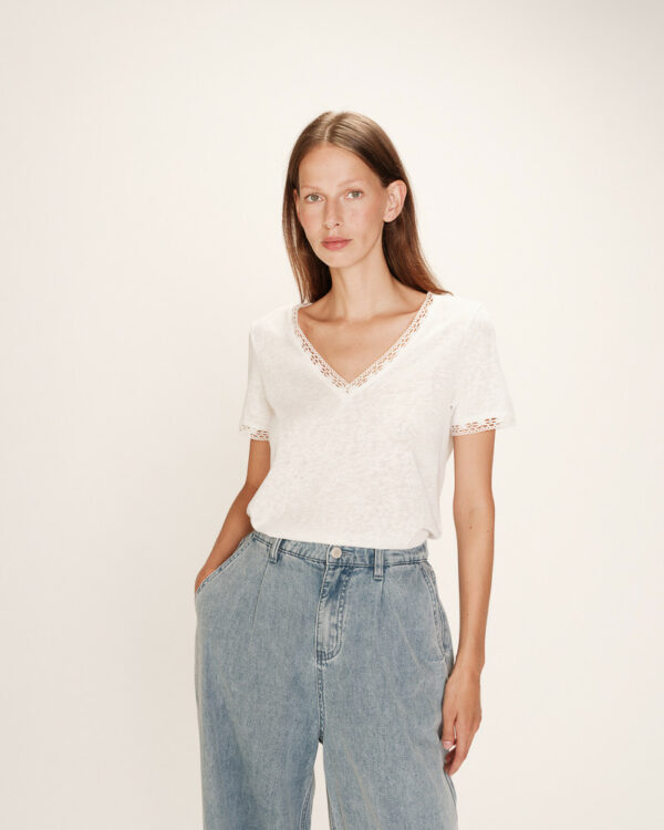 T-shirt col V dentelle – Image 4