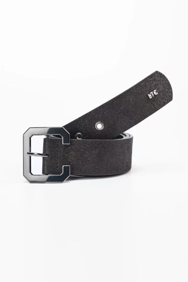 Ceinture en cuir noir pailleté