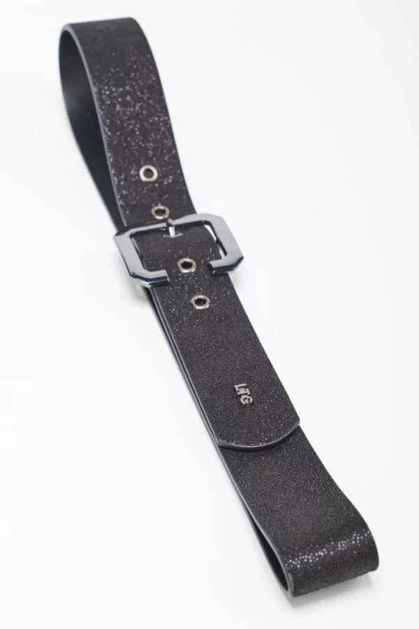 Ceinture en cuir noir pailleté – Image 3