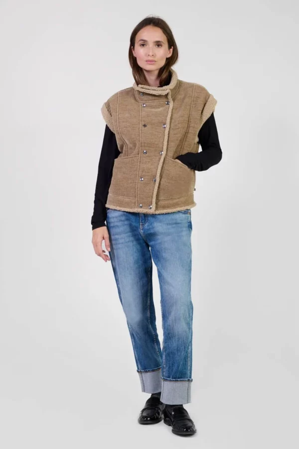 Veste sans manches boutonnée marron – Image 3