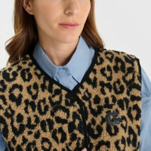 Veste teddy sans manches léopard