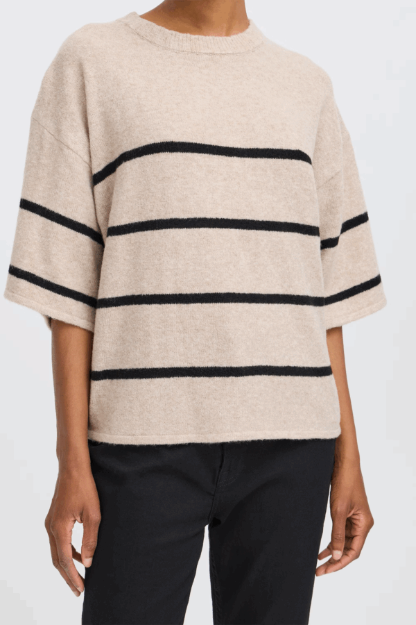 Pull manches 3/4 rayé