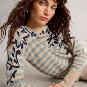 Pull rayé et motif floral100% coton