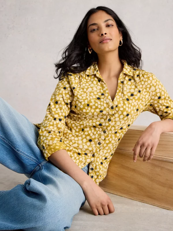 Chemisier 100% coton fond moutarde