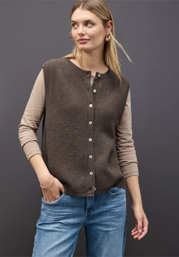 Gilet boutonnée sans manches chocolat – Image 3