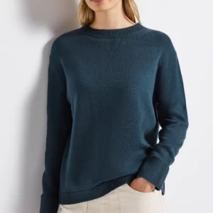Pull col rond bleu pétrole