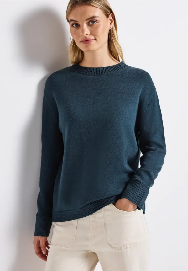 Pull col rond bleu pétrole