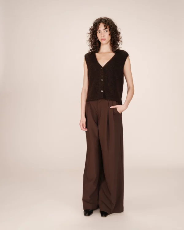 Gilet sans manches laine et mohair chocolat – Image 3