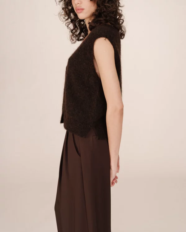 Gilet sans manches laine et mohair chocolat – Image 2
