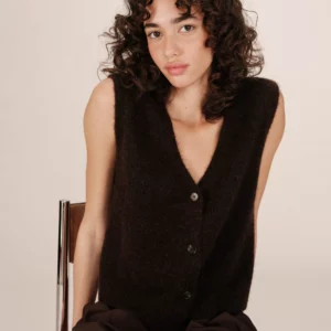 Gilet sans manches laine et mohair chocolat