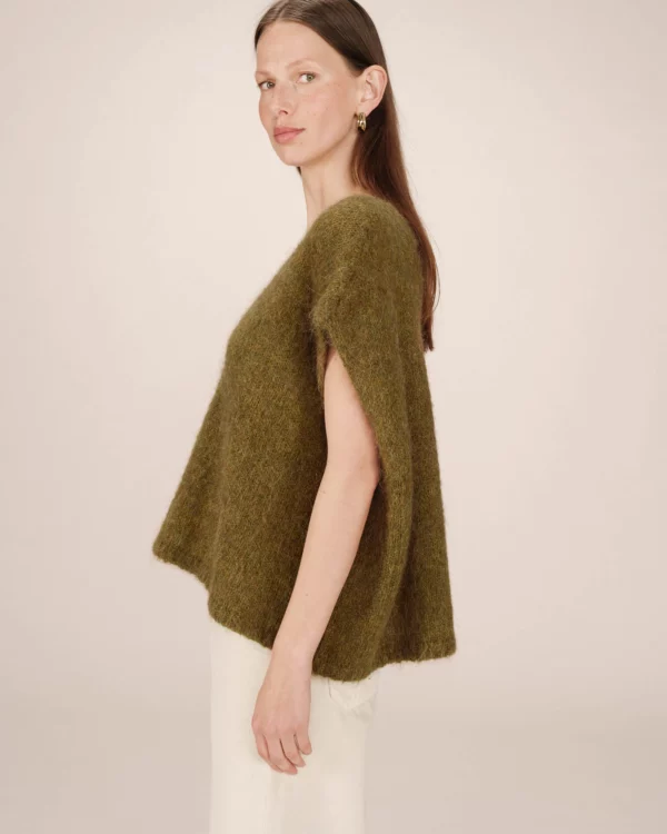Cardigan sans manches laine et alpaga vert olive – Image 3