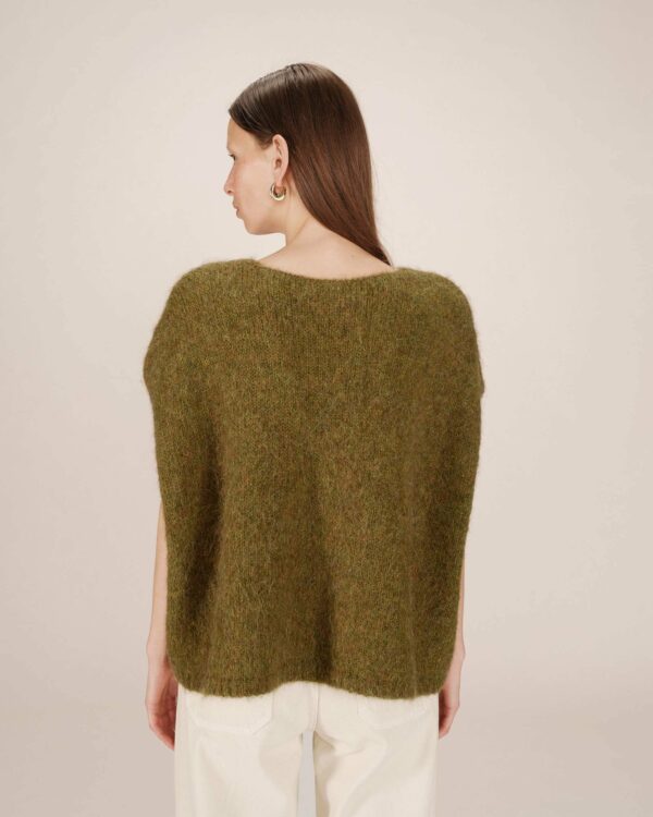 Cardigan sans manches laine et alpaga vert olive – Image 2