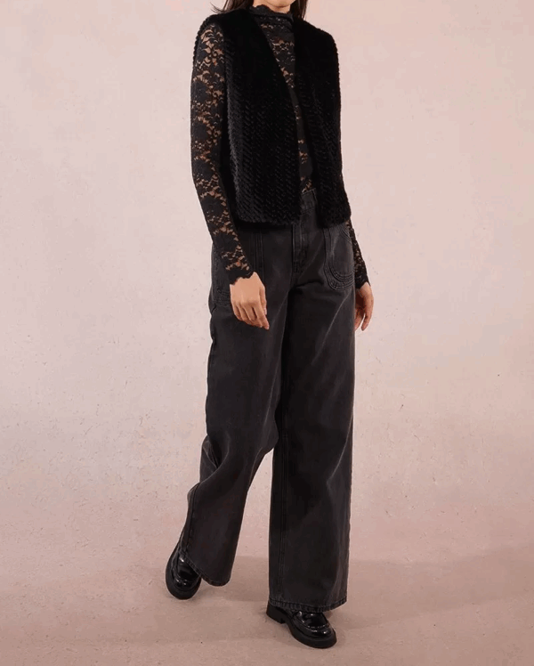 Gilet sans manches en fauss fourrure noir – Image 4