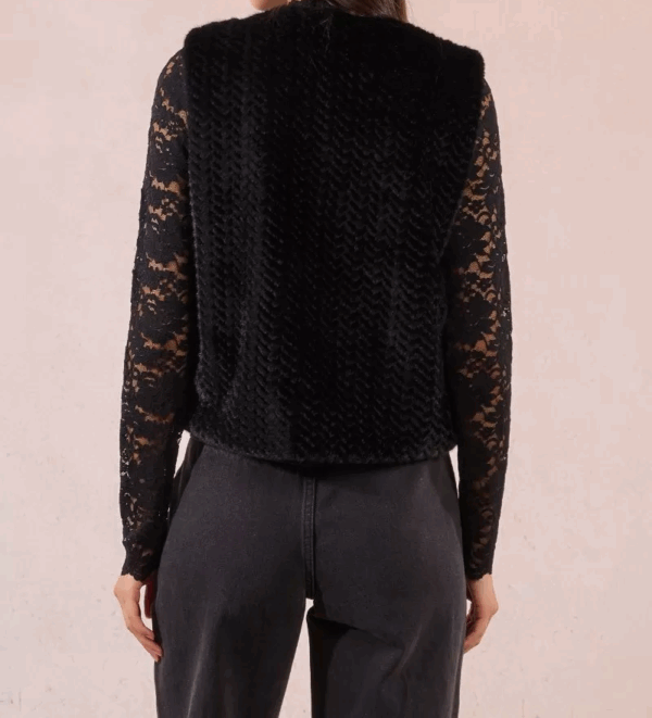 Gilet sans manches en fauss fourrure noir – Image 3