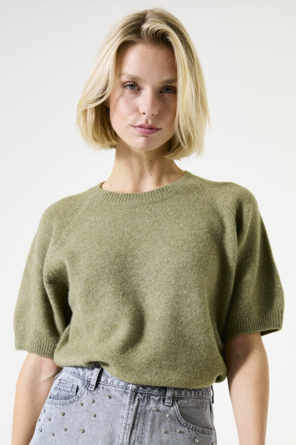 Pull manches courtes vert olive – Image 3