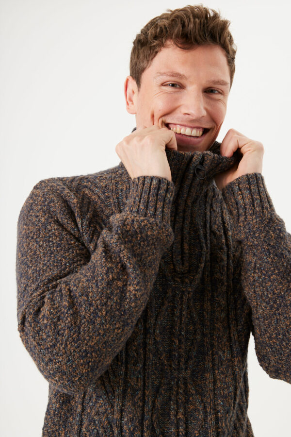 Pull col cheminé chiné marron – Image 3