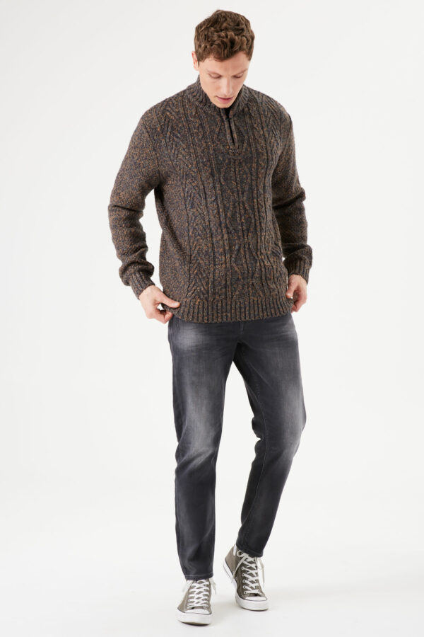 Pull col cheminé chiné marron – Image 2