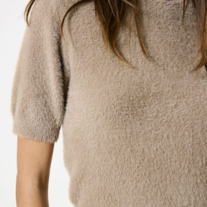 Pull sans manches taupe doudou col rond