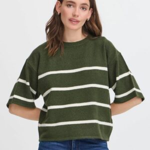 Pull manches 3/4 rayé kaki