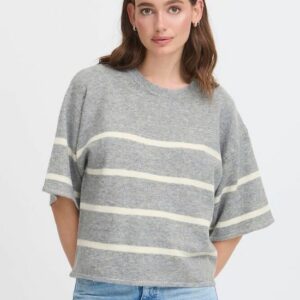 Pull manches 3/4 rayé gris