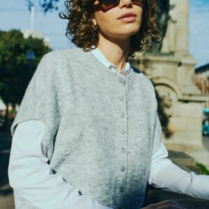 Pull manches courtes large gris