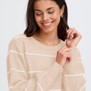 Pull beige rayé