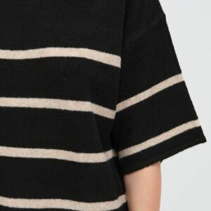 Pull manches 3/4 rayé noir