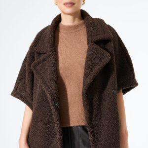 Veste sans manches en teddy oversize chocolat
