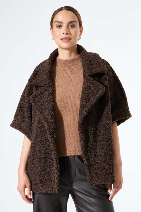 Veste sans manches en teddy oversize chocolat