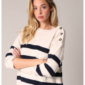 Pull rayé beige et bleu