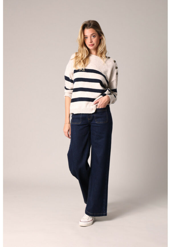 Pull rayé beige et bleu – Image 2