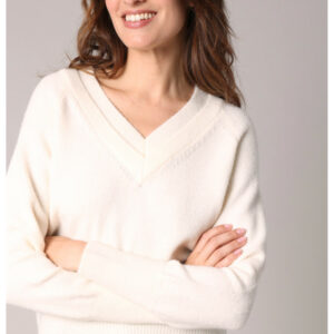 Pull col V crème