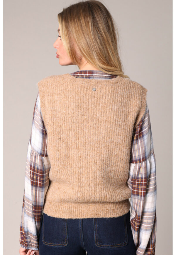 Pull sans manches mailles côtelées beige – Image 3