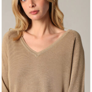Pull col V pailleté doré